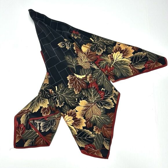 Boston Museum of Fine Arts Silk Scarf Black with Colorful Fall Leaves Print - Picture 3 of 13